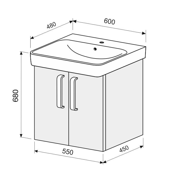 SONATA skříňka s keramickým umyvadlem závěsná, 2× dvířka