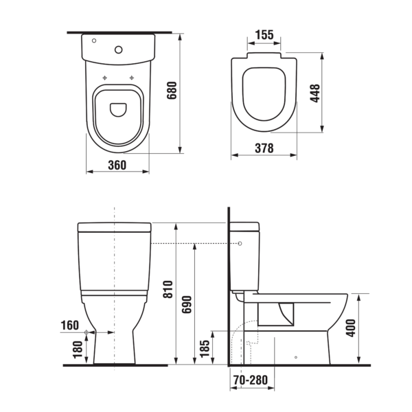 MIO klozet kombinační 40 cm VARIO odpad, boční napouštění