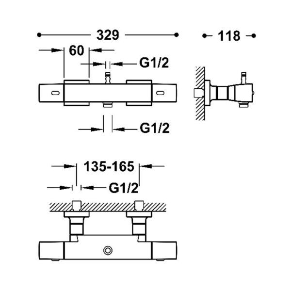 Termostatická sprchová nástěnná 2-cestná baterie OVER WALL